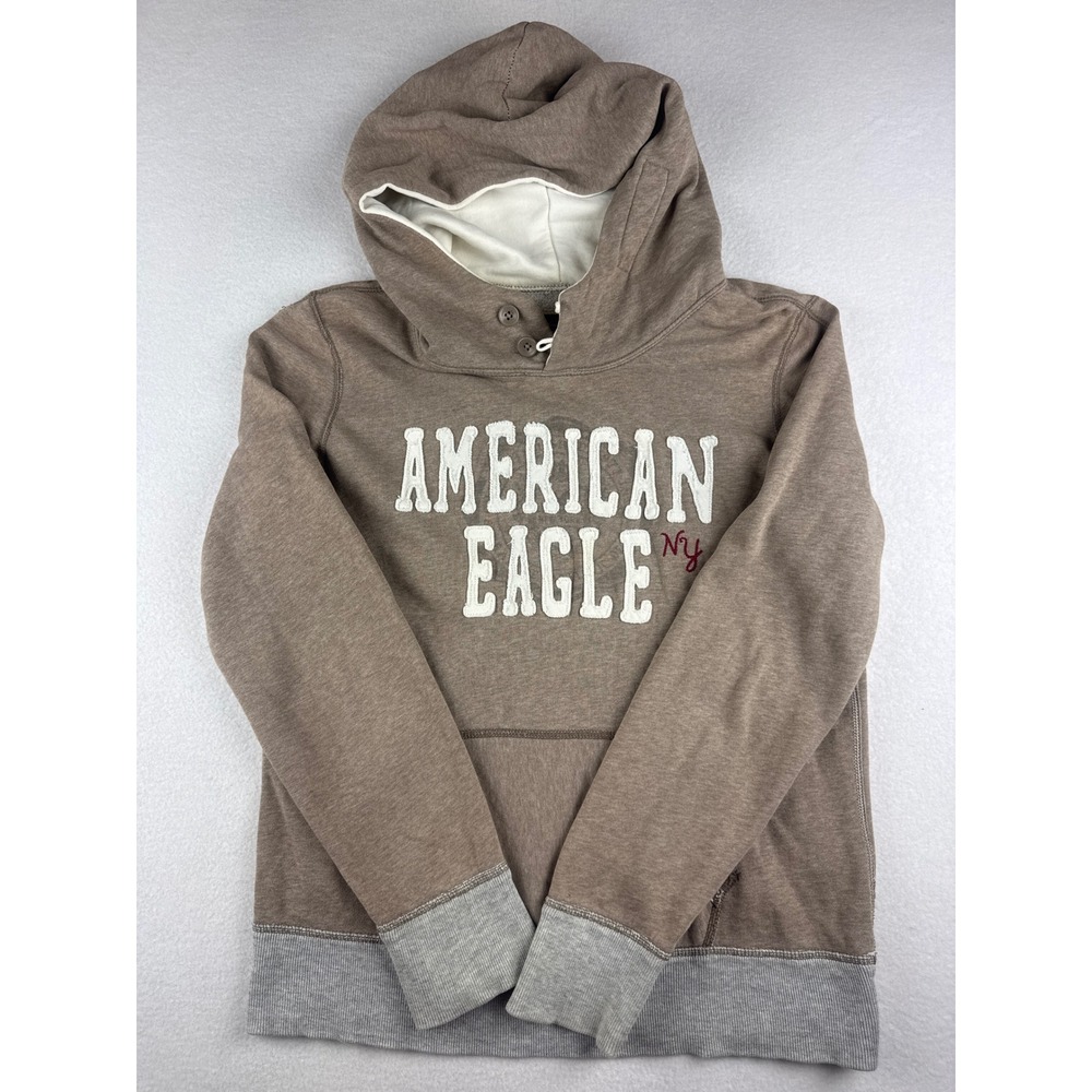 American Eagle Outfitters Womens Brown Chenille Logo Hoodie Sweatshirt Size M